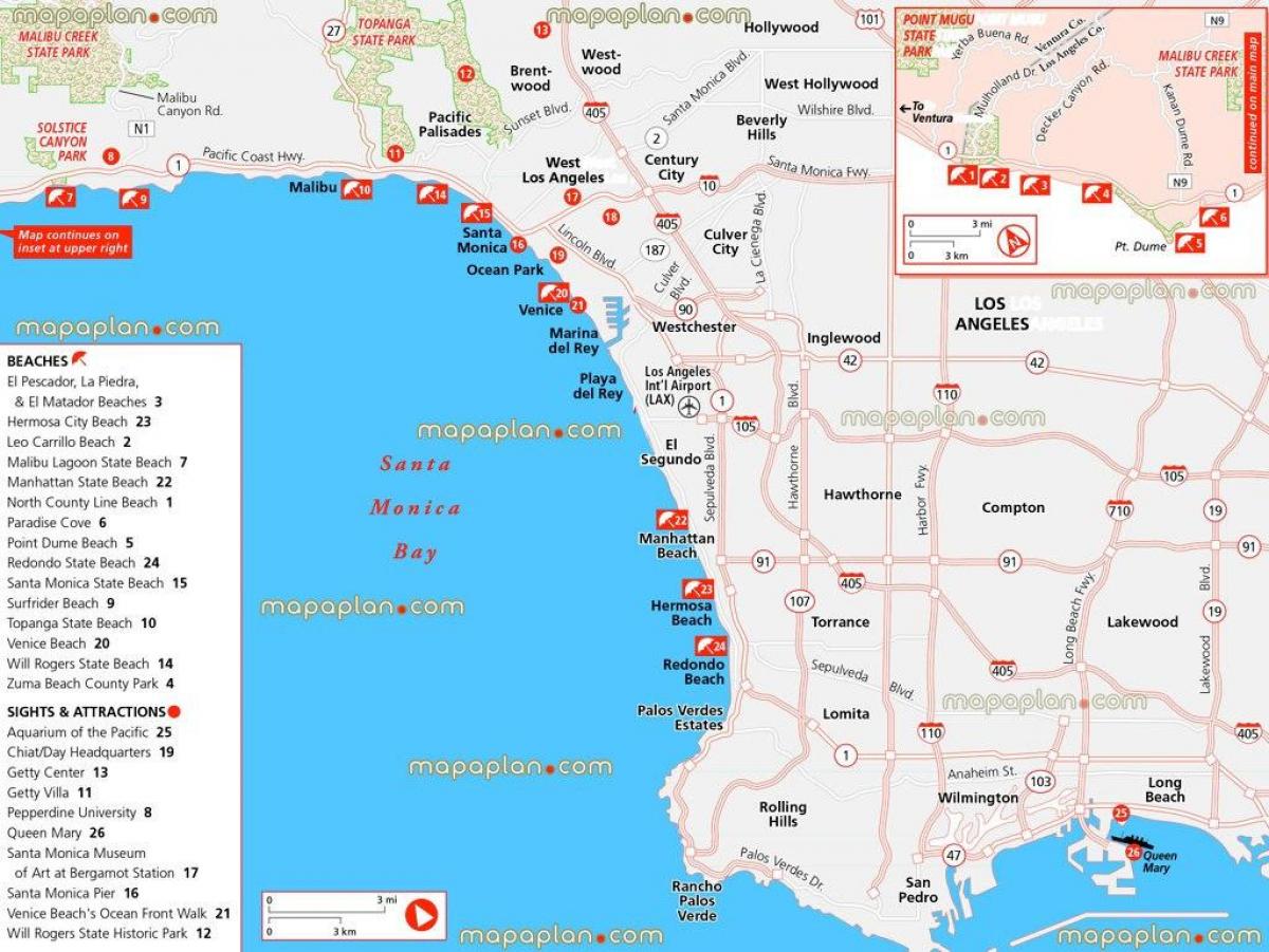 Las playas de Los Ángeles mapa