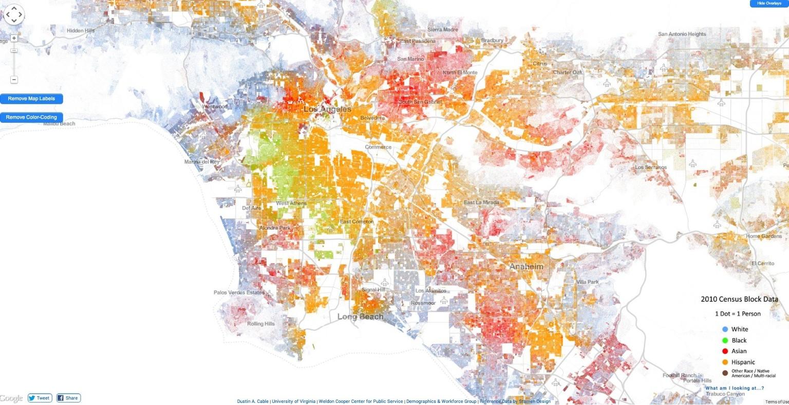 Los Ángeles de la raza mapa de Los Angeles de la etnia mapa (California