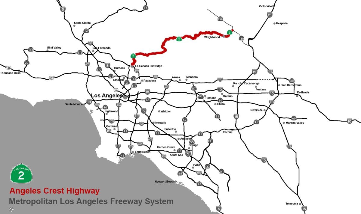 mapa de los ángeles de la cresta de la carretera