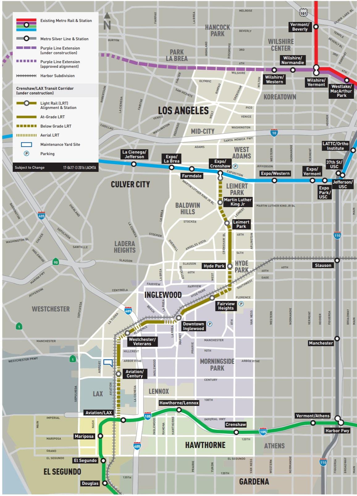 mapa de metro de la línea crenshaw