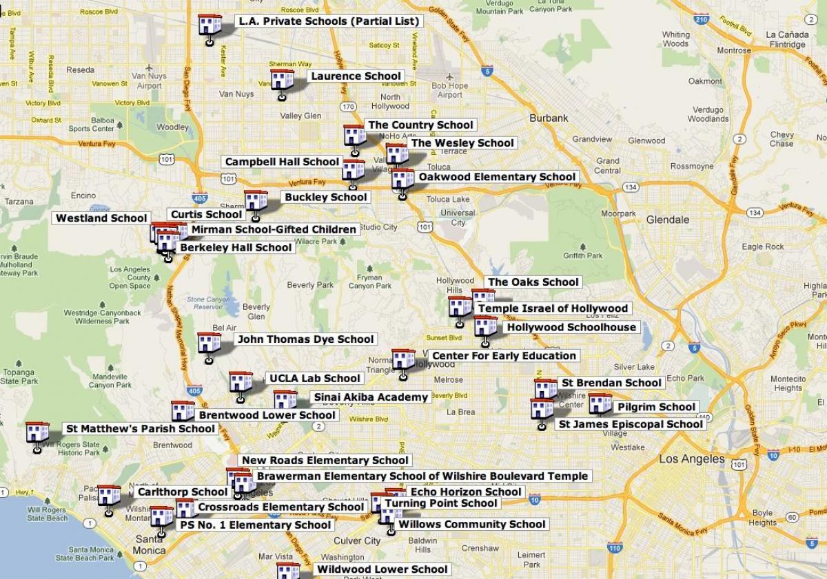 mapa de Los Ángeles escuelas secundarias