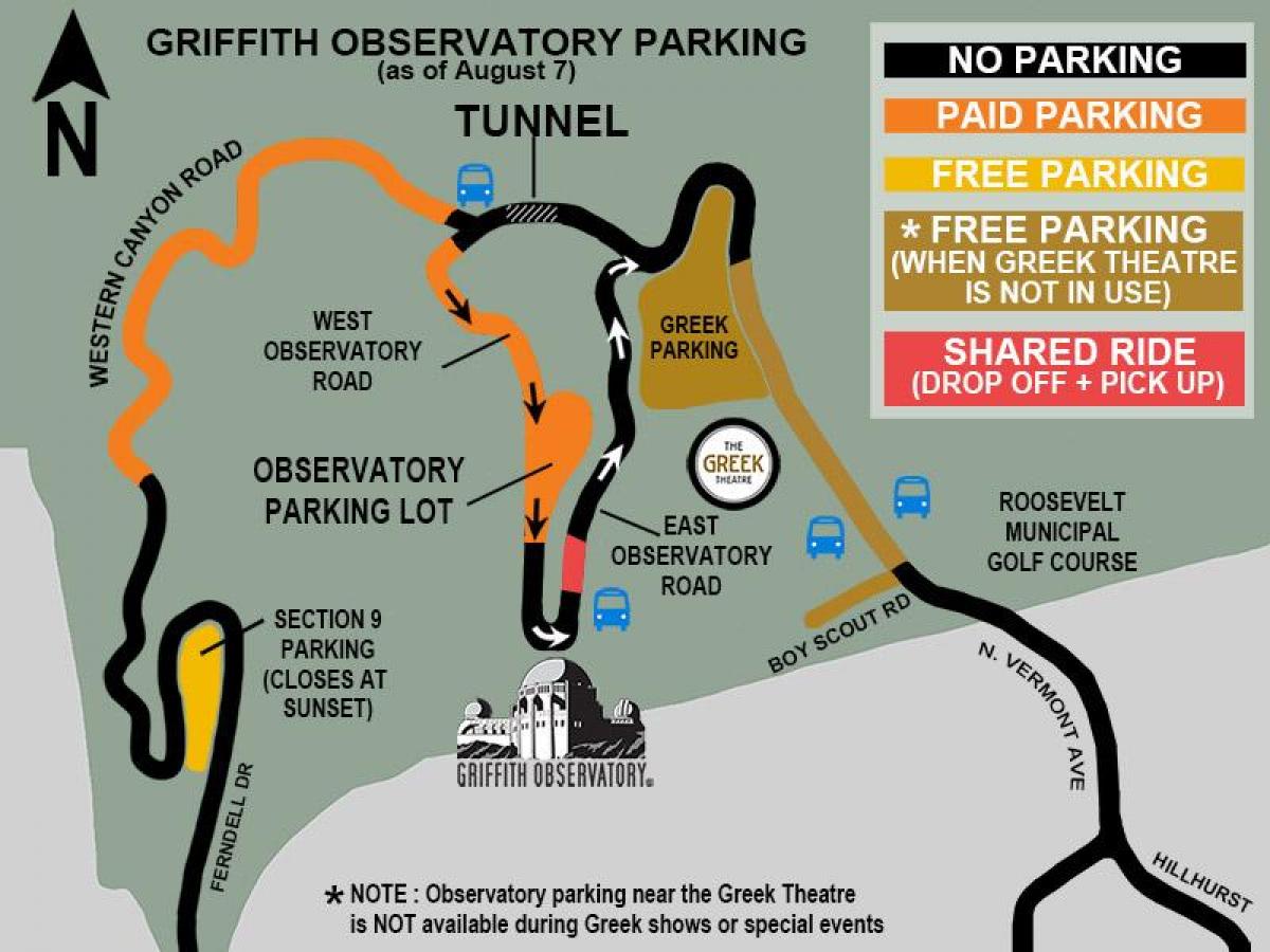 mapa de griffith park parking