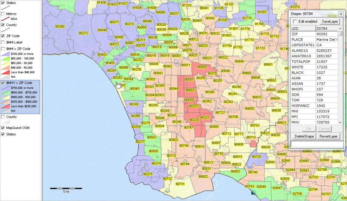 Los Angeles código postal mapa