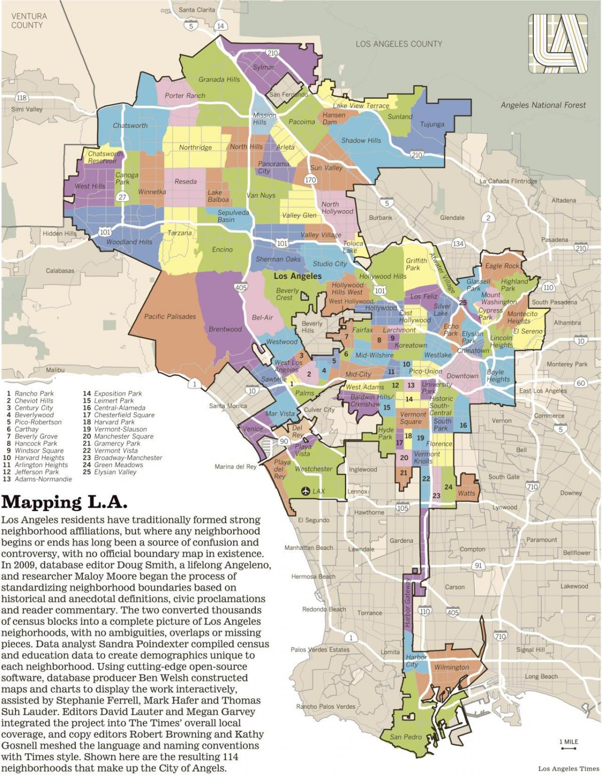 mapa de Los Ángeles barrios de la zona
