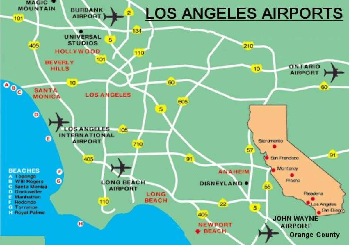 Área de Los Ángeles aeropuertos mapa