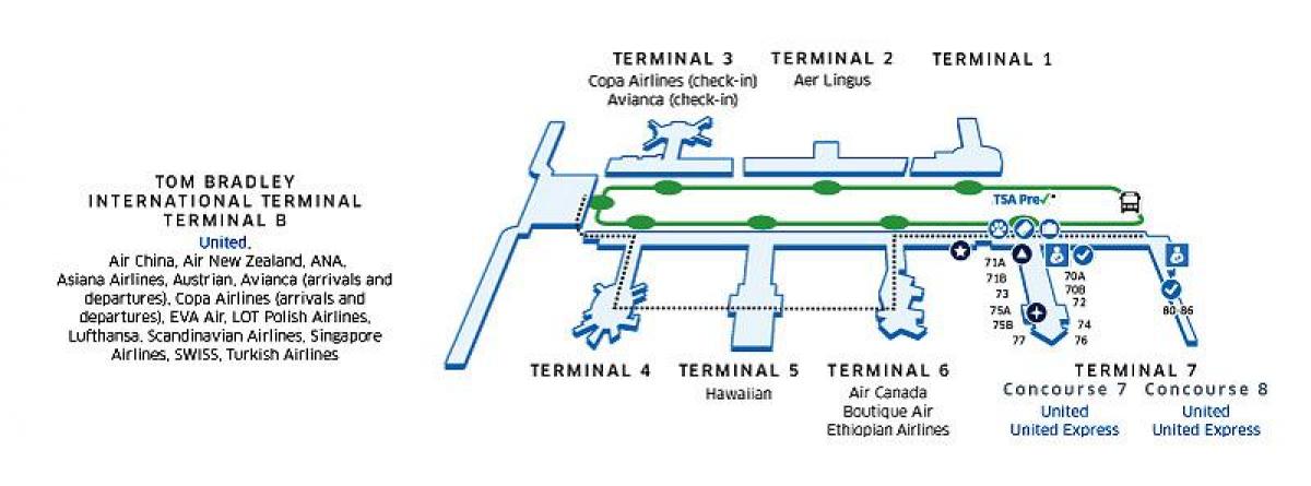 lax mapa de la terminal b