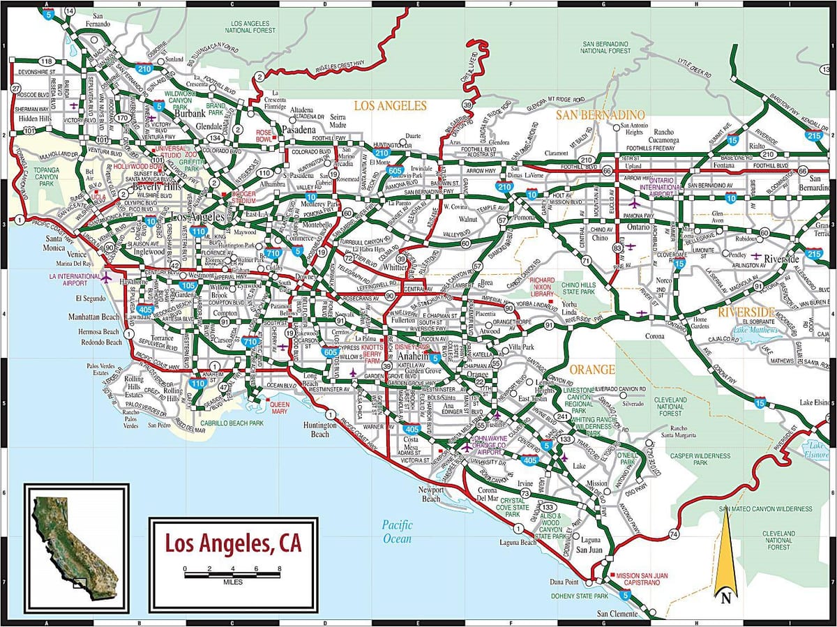 mapa de Los Ángeles de la carretera