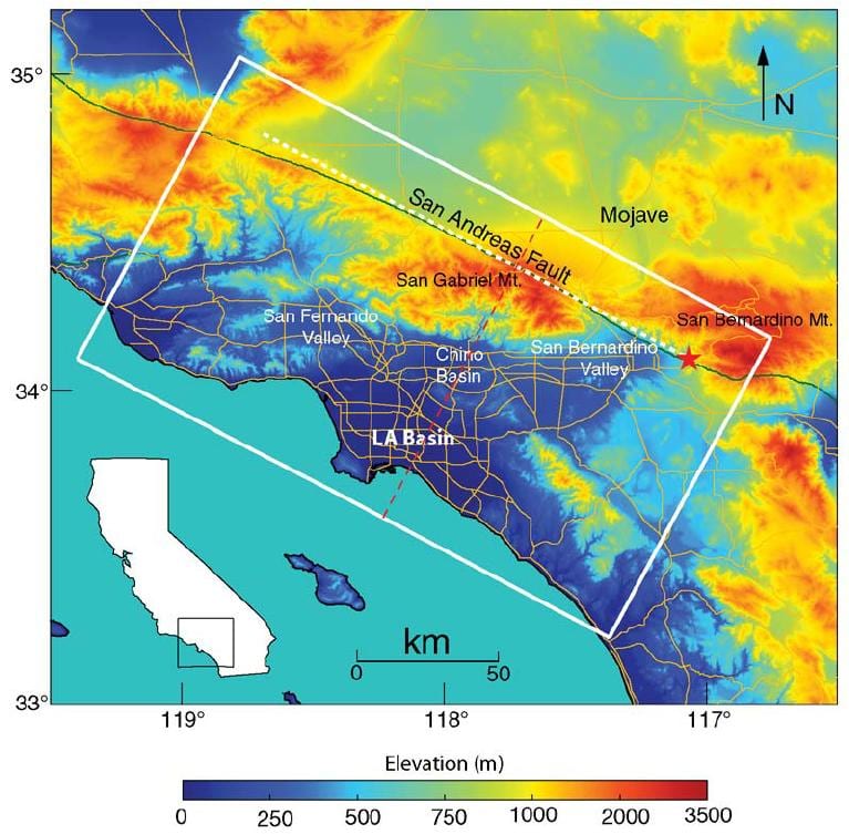 mapa de Los Ángeles de elevación