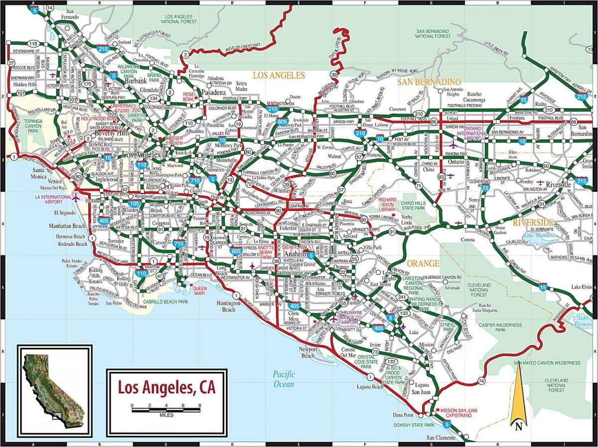mapa de Los Ángeles de la carretera