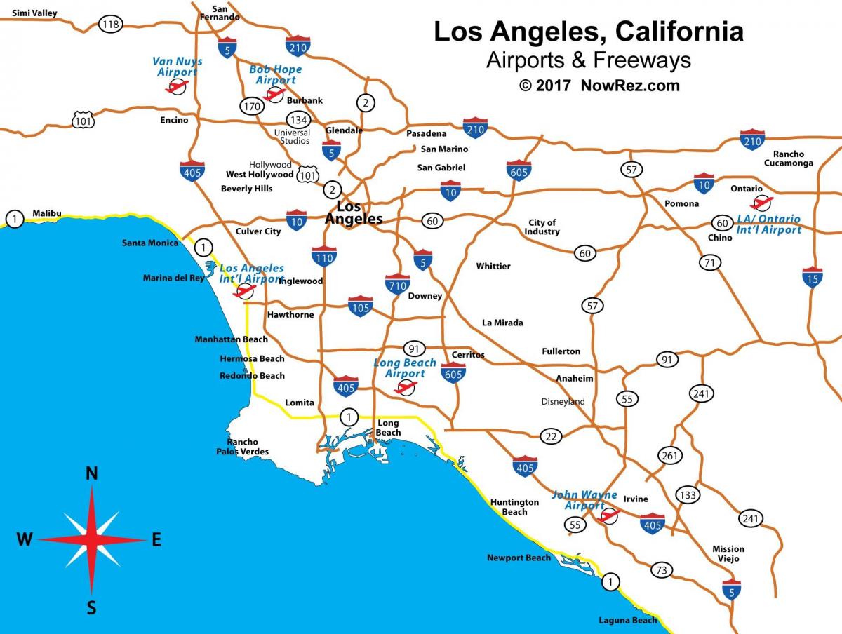mapa de california, aeropuertos cerca de Los Angeles