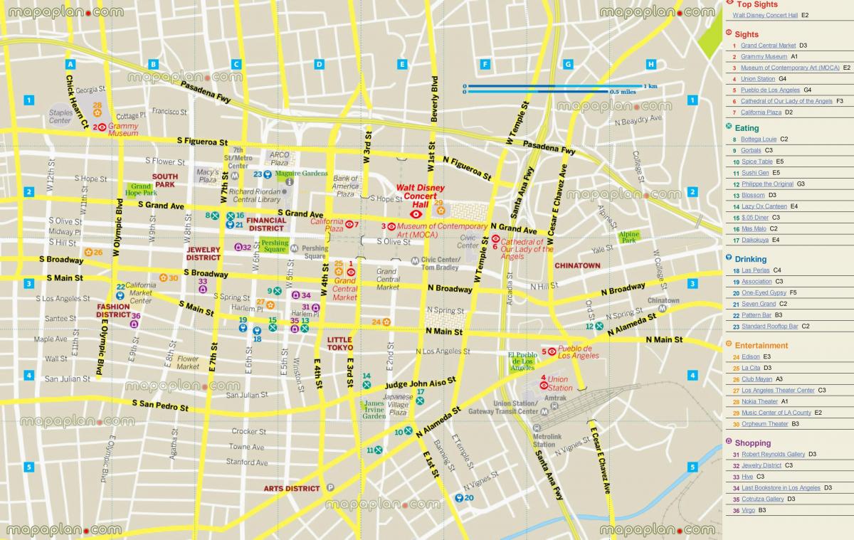 mapa de restaurante el mapa de Los Ángeles