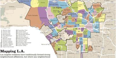 Mapa de Los Ángeles barrios de la zona